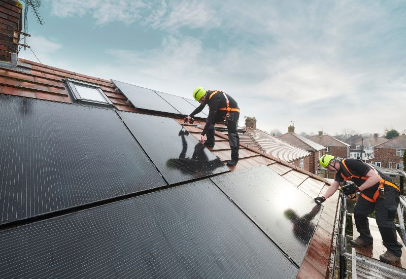 Black solar panel installation