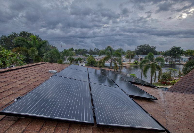 Black solar panels on residential roof